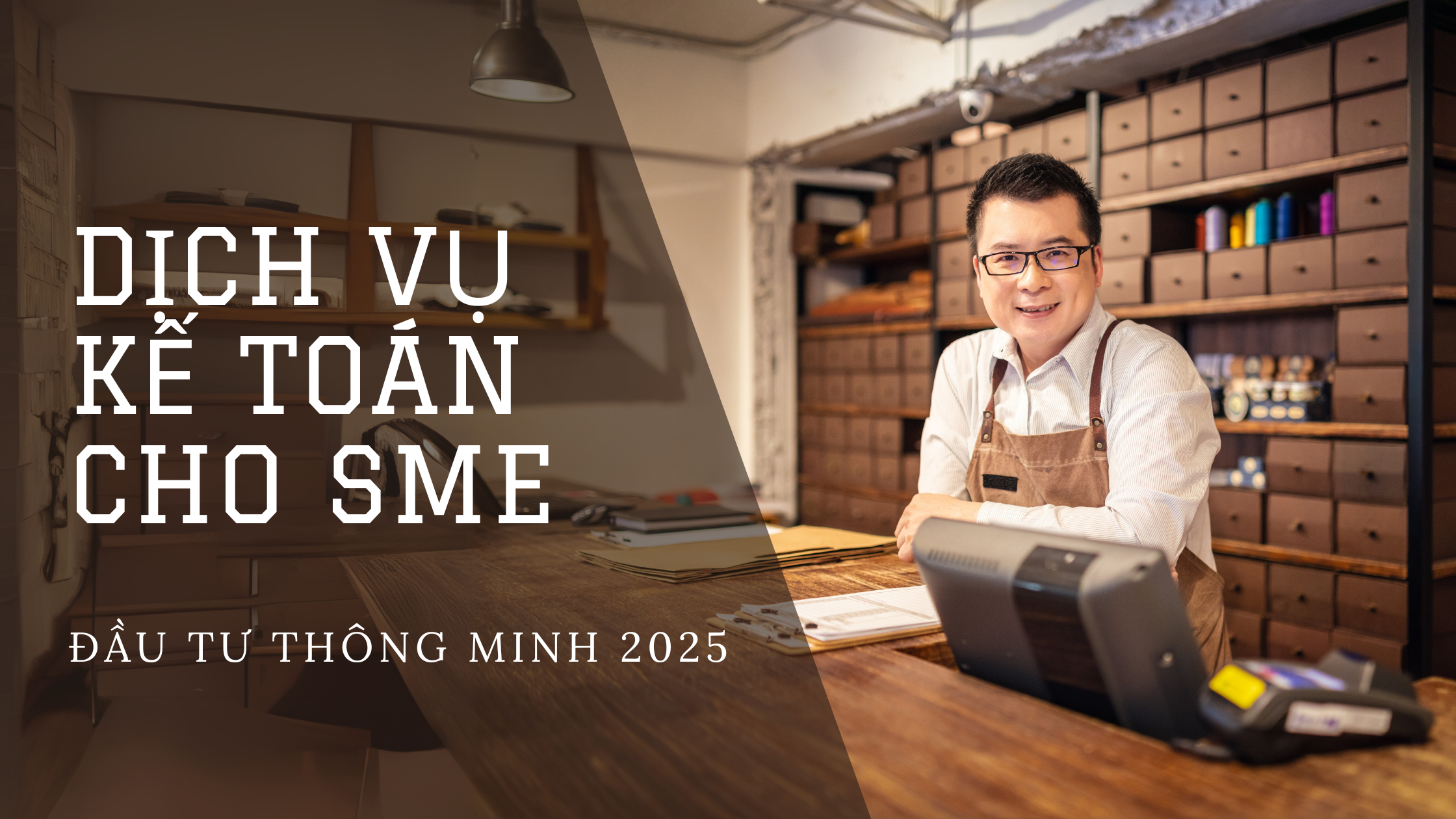 Professional Vietnamese accountant consulting with SME business owner in modern office.